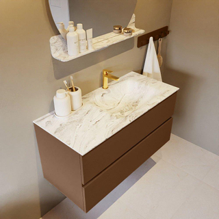 Mondiaz VICA-DLUX ensemble de meuble de salle de bain - 100cm - meuble sous-vasque reposant - 2 tiroirs - lavabo encastré cloud droite - 1 trou de robinet - miroir modèle spot - version XL 60cm de haut - glace