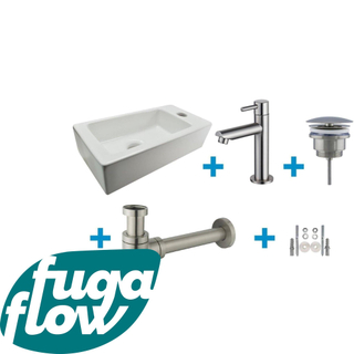 FugaFlow Eccelente Sobrado Badkamer Fonteinset - rechts - 1 kraangat - fonteinkraan geborsteld RVS - wit