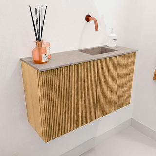 Mondiaz JOYA-DLUX 70cm toiletmeubel - kleur Oak - Wastafel FAYE positie Rechts Zonder kraangat kleur Saba.