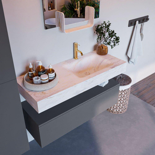 Mondiaz ALAN-DLUX Ensemble de meuble - 110cm - meuble - Plata mat - 1 tiroir - Lavabo Cloud Ostra suspendu - vasque droite - 1 trou de robinet - Beige