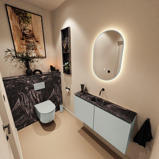 MONDIAZ TURE-DLUX Meuble toilette - 100cm - Greey - EDEN - vasque Lava - position centrale - sans trou de robinet