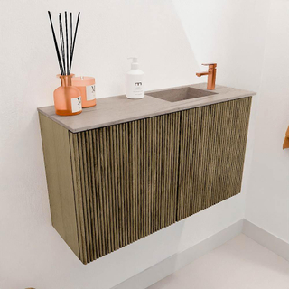 Mondiaz JOYA-DLUX 70cm toiletmeubel - kleur Dusk - Wastafel FAYE positie Rechts 1 kraangat kleur Saba.
