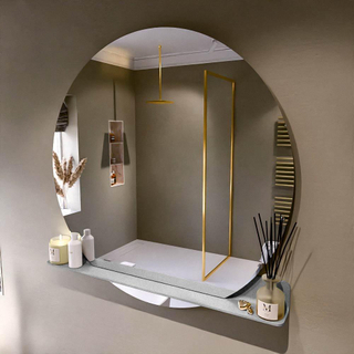 Mondiaz SPOT Badkamerspiegel - rond 120cm - spiegelplanchet - kleur Plata