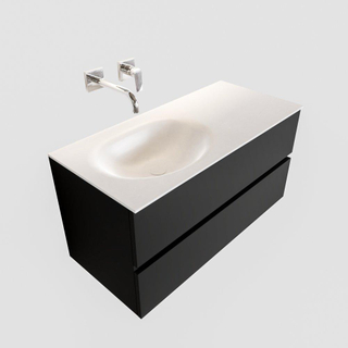 ENSEMBLE DE MEUBLE MONDIAZ VICA - 100cm - 2 tiroirs - lavabo Moon gauche - 0 trous de robinet - solid surface urban