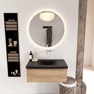 Mondiaz BUKLA Ensemble de meuble - 80x45x34cm - 0 trous de robinet - lavabo centré - solid surface - Urban - sans poignée - 1 tiroir - Mélamine - Chêne blanchi