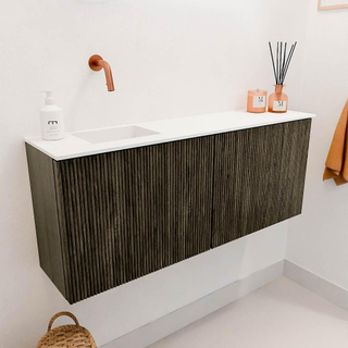 Mondiaz JOYA 100cm toiletmeubel - kleur Shadow - Wastafel FAYE positie Links Zonder kraangat kleur Talc.