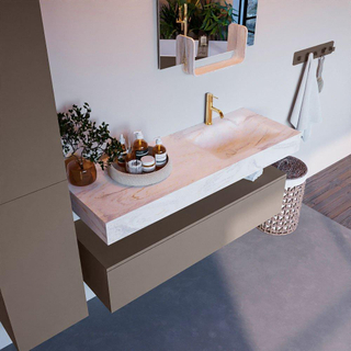 Mondiaz ALAN-DLUX Ensemble de meuble - 130cm - meuble Smoke mat - 1 tiroir - Lavabo Cloud Ostra suspendu - vasque droite - 1 trou de robinet