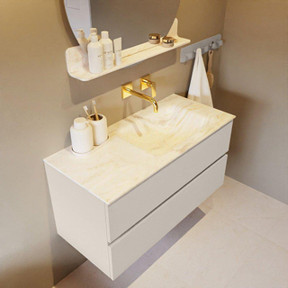 Mondiaz VICA-DLUX Ensemble de meuble de salle de bain - 100cm - meuble sous-vasque lin - 2 tiroirs - lavabo encastrée cloud droite - sans trous de robinet - version haute de 60cm - ostra