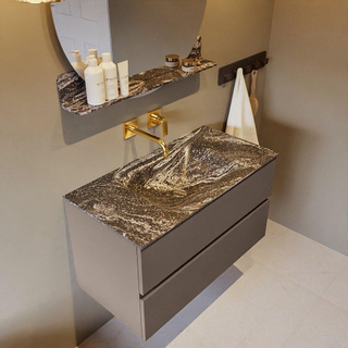 Mondiaz VICA-DLUX ensemble de meuble de salle de bain - 90cm - meuble sous-vasque fumée - 2 tiroirs - lavabo encastré nuage milieu - sans trous de robinet - version haute 60cm - lave