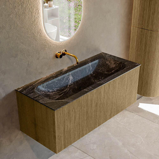 Ensemble de meuble de salle de bain Mondiaz KURVE-DLUX - 110x46x40cm - 1 tiroir - lavabo en solid surface - milieu - sans trou de robinet - Dusk
