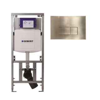 Geberit Inbouwreservoir UP320 met QeramiQ metal bedieningsplaat - dualflush - rechthoekige knoppen - metaal goud geborsteld