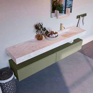 Mondiaz ALAN-DLUX Ensemble de meuble - 200cm - meuble Army mat - 2 tiroirs - Lavabo Cloud Ostra suspendu - vasque Droite - 1 trou de robinet