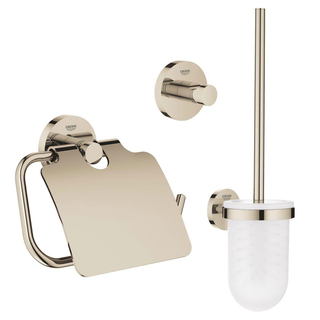 GROHE Essentials Toilet accessoireset 3-delig met toiletborstelhouder, handdoekhaak en toiletrolhouder met klep nikkel