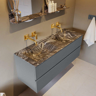 Mondiaz VICA-DLUX ensemble de meuble de salle de bain - 130cm - meuble sous-vasque plata - 2 tiroirs - lavabo encastrée cloud double - sans trous de robinet - version haute de 60cm - lave