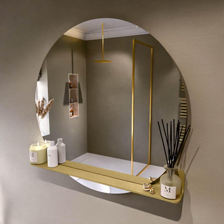 Mondiaz SPOT Badkamerspiegel - rond 100cm - spiegelplanchet - kleur Oro