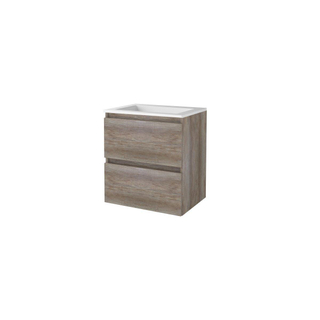 Basic-Line Start 46 ensemble de meubles de salle de bain 60x46cm sans poignée 2 tiroirs vasque acrylique 0 trous de robinetterie mfc scotch oak