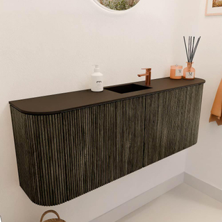 Mondiaz JOYA 113.2cm meuble de salle de bains - arrondis gauche et droite couleur Shadow - Vasque FAYE position Milieu 1 trou de robinet couleur Urban.