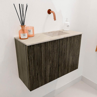 Mondiaz JOYA-DLUX 60cm toiletmeubel - kleur Shadow - Wastafel FAYE positie Rechts Zonder kraangat kleur Frappe.