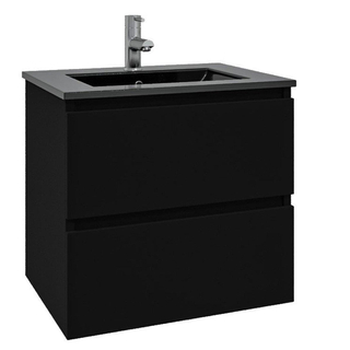 Adema Chaci Ensemble de meuble 61x46x57cm avec 2 tiroirs sans poignée vasque en céramique noir avec trou de robinet noir mat