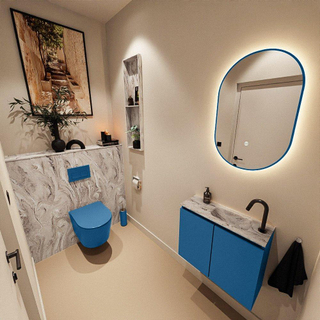 MONDIAZ TURE-DLUX Meuble toilette - 60cm - Jeans - EDEN - vasque Glace - position droite - 1 trou de robinet