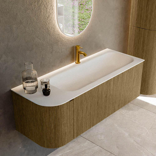 Mondiaz KURVE Badkamermeubelset - 125x46x40cm - 1 lade - 1 deur - wastafel solid surface - rechts - 1 kraangat - Dusk