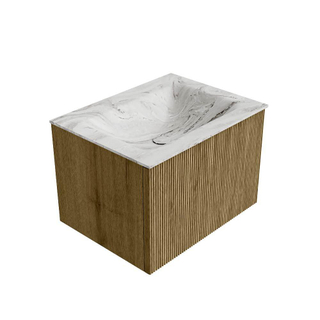 Mondiaz KURVE-DLUX Badkamermeubelset - 60x46x40cm - 1 lade - wastafel solid surface - midden - 1 kraangat - Dusk