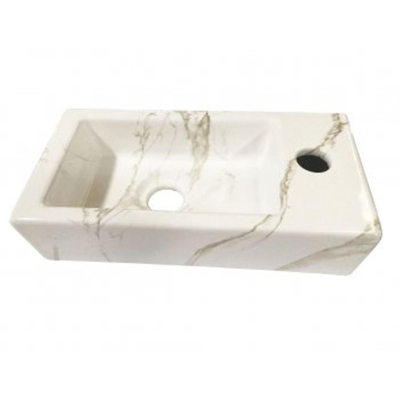 Wiesbaden mini-rhea ensemble de lavabo droit 36x18x9cm aspect marbre carrara blanc avec robinet lave-mains amador acier brossé