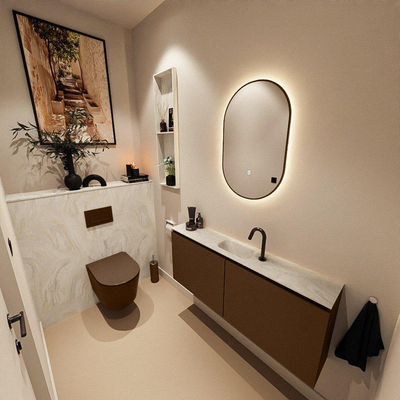 MONDIAZ TURE-DLUX 120cm toiletmeubel Rust. EDEN wastafel Ostra positie midden. Met 1 kraangat.