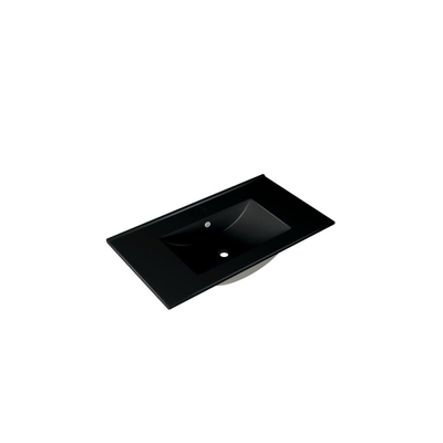 Adema Chaci Ensemble de meuble - 80x46x55cm - 1 vasque en céramique noire - 1 trou de robinet - 2 tiroirs - armoire de toilette - noir mat