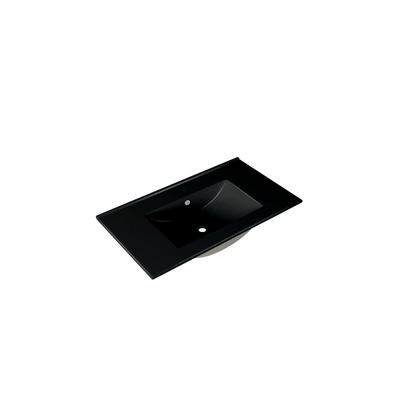 Adema Chaci Meuble salle de bain - 80x46x55cm - 1 vasque en céramique noire - 1 trou de robinet - 2 tiroirs - miroir rond avec éclairage - blanc mat