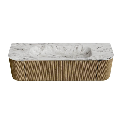 Mondiaz KURVE-DLUX Badkamermeubelset - 160x46x40cm - 1 lade - 2 deuren - wastafel solid surface - midden - zonder kraangat - Dusk