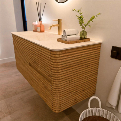 Mondiaz CIRO-DLUX Ensemble de meubles de salle de bains - 110x45x50cm - Lavabo solid surface Meli - 1 vasque au milieu - 1 trou de robinet - 2 tiroirs - Chêne