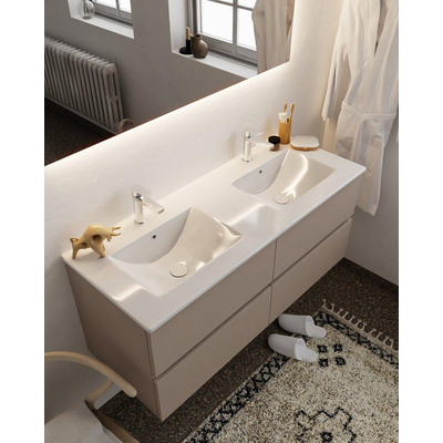 Mondiaz VICA ensemble de meuble de salle de bain - 120cm - meuble sous-vasque fumée - 4 tiroirs - lavabo denia double - 2 trous de robinet XL version 60cm de haut