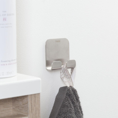 Tiger Colar Patère - 2 crochets - autocollante - acier inoxydable brossé