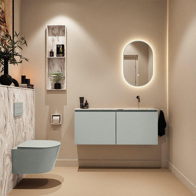 MONDIAZ TURE-DLUX Meuble toilette - 120cm - Greey - EDEN - vasque Glace - position droite - sans trou de robinet