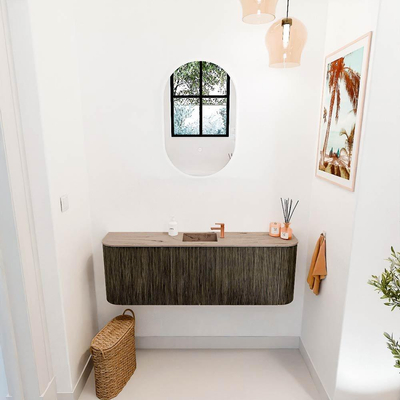 Mondiaz JOYA-DLUX 123.2cm toiletmeubel - ronding links en rechts kleur Shadow - Wastafel FAYE positie Midden 1 kraangat kleur Arena.