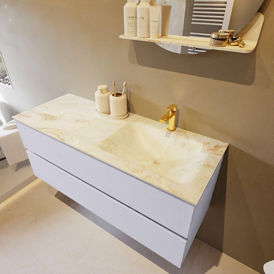 Mondiaz VICA-DLUX Ensemble de meuble de salle de bain - 120cm - meuble sous-vasque cale - 2 tiroirs - lavabo encastré cloud droite - 1 trou de robinet - version haute de 60cm - frape