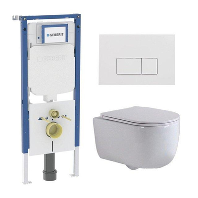 QeramiQ Dely Swirl Toiletset - 36.3x51.7cm - Geberit UP720 Duofix Sigma inbouwreservoir - slimzitting - glans witte bedieningsplaat - rechthoekige knoppen - wit mat