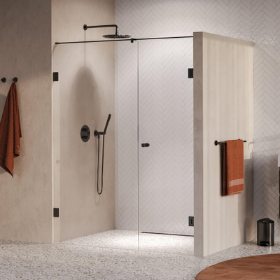 BRAUER Void Carving Nisdeur - 2-delig - 150x200cm - 70cm draaideur aan muur - glascoating - omkeerbaar - helder glas - geborsteld gunmetal PVD