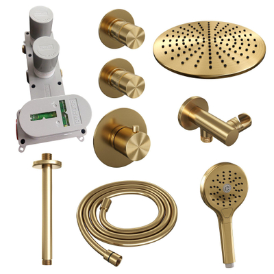 BRAUER Gold Edition inbouw regendoucheset – Ø30 cm hoofddouche – 20 cm plafondbuis – ronde handdouche – vaste douchehouder