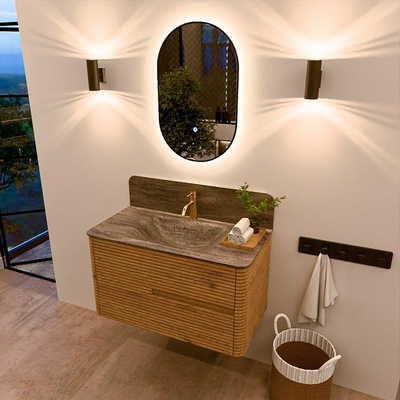 Mondiaz CIRO-DLUX Ensemble de meubles de salle de bains - 90x45x50cm - Vasque en solid surface Oza - 1 lavabo au milieu - 1 trou de robinet - 2 tiroirs - Chêne