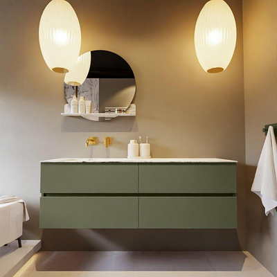 MONDIAZ VICA-DLUX Ensemble meuble de salle de bains - 150cm - meuble bas army - 4 tiroirs - lavabo encastré cloud à gauche - sans trous de robinetterie - version haute 60cm - glace