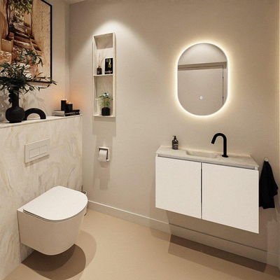 MONDIAZ TURE-DLUX Meuble WC 80 cm Talc. Lavabo EDEN Ostra position milieu. Avec 1 trou de robinet.