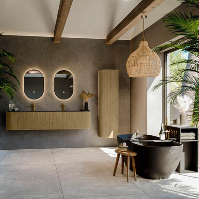 Mondiaz KURVE-DLUX Ensemble de meuble de salle de bains - 190x46x40cm - 2 tiroirs - 2 portes - lavabo solid surface - double - 2 trous de robinet - Dusk