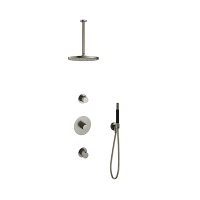 Hotbath Cobber IBS20 Regendoucheset - inbouw - 30cm plafondarm - 30cm ronde hoofddouche - staafhanddouche - geborsteld nikkel (RVS)
