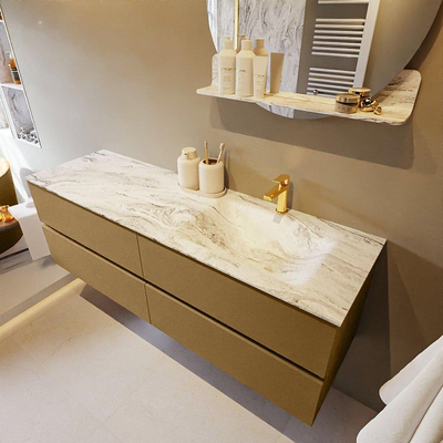 Mondiaz VICA-DLUX ensemble de meuble de salle de bain - 150cm - meuble sous-vasque oro - 4 tiroirs - lavabo encastré cloud droite - 1 trou de robinet - version haute de 60cm - glace