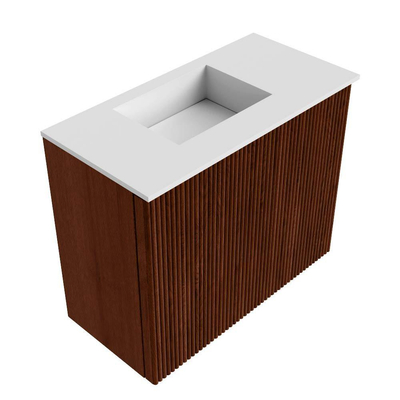 Mondiaz JOYA 50cm toiletmeubel - kleur Ruby - Wastafel FAYE positie Links 1 kraangat kleur Talc.