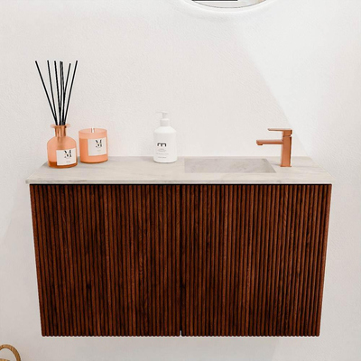 Mondiaz JOYA-DLUX 70cm toiletmeubel - kleur Ruby - Wastafel FAYE positie Rechts 1 kraangat kleur Ostra.