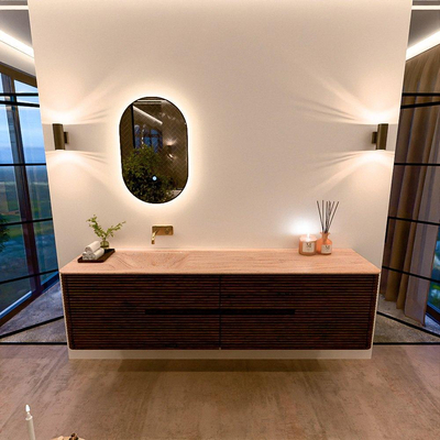 Mondiaz CIRO-DLUX Badkamermeubelset - 190x45x50cm - Solid surface wastafel Saba - 1 wasbak Links - zonder kraangaten - 4 lades - Walnut