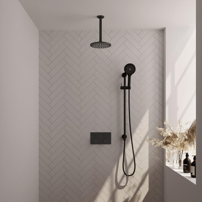 BRAUER Black Edition Thermostatische Regendouche inbouw - drukknoppen - SET 71 - 20cm hoofddouche - plafondarm - 3 standen handdouche - doucheslang - geïntegreerde glijstang - zwart mat